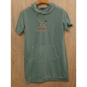 CHANEL Mint Green Short Sleeve Hooded Mini Dress